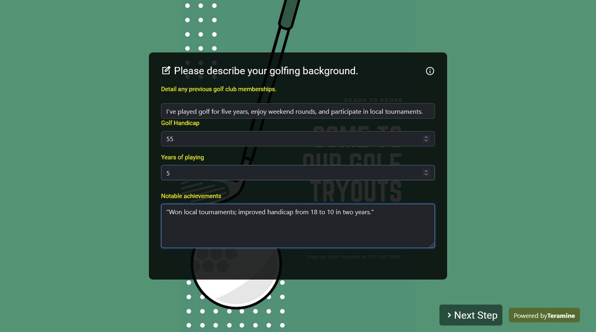 Screenshot of Please describe your golfing background.