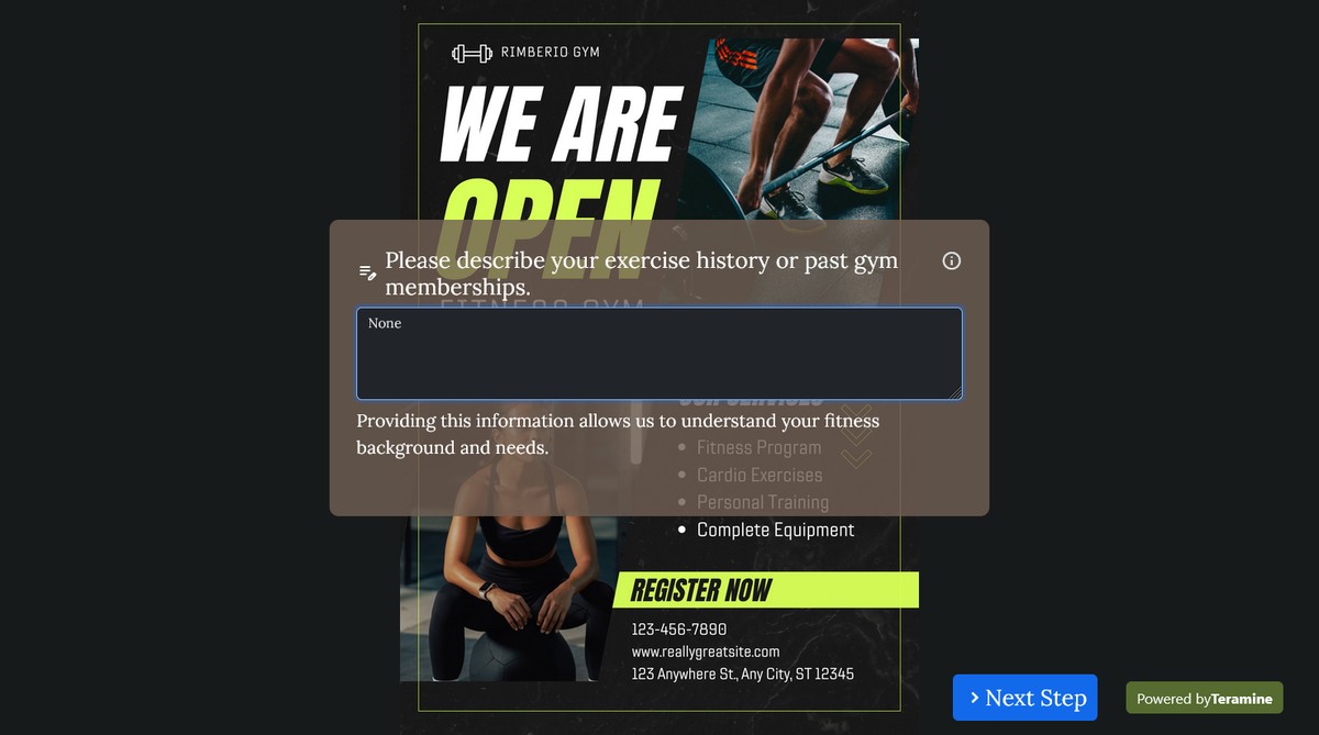 Screenshot of Please describe your exercise history or past gym memberships.