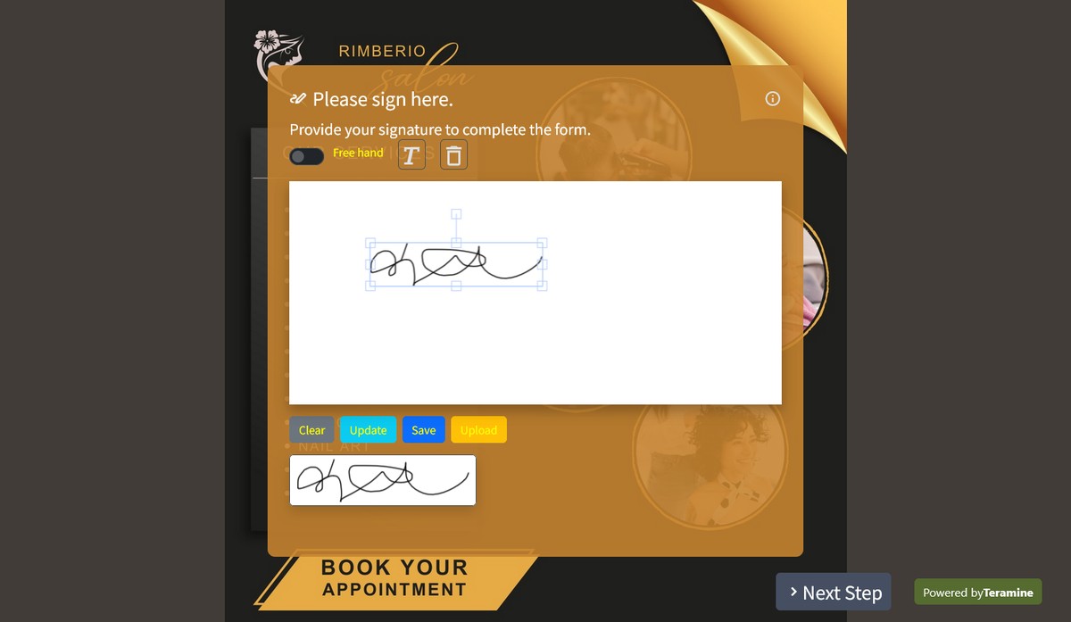 Screenshot of Please sign here.