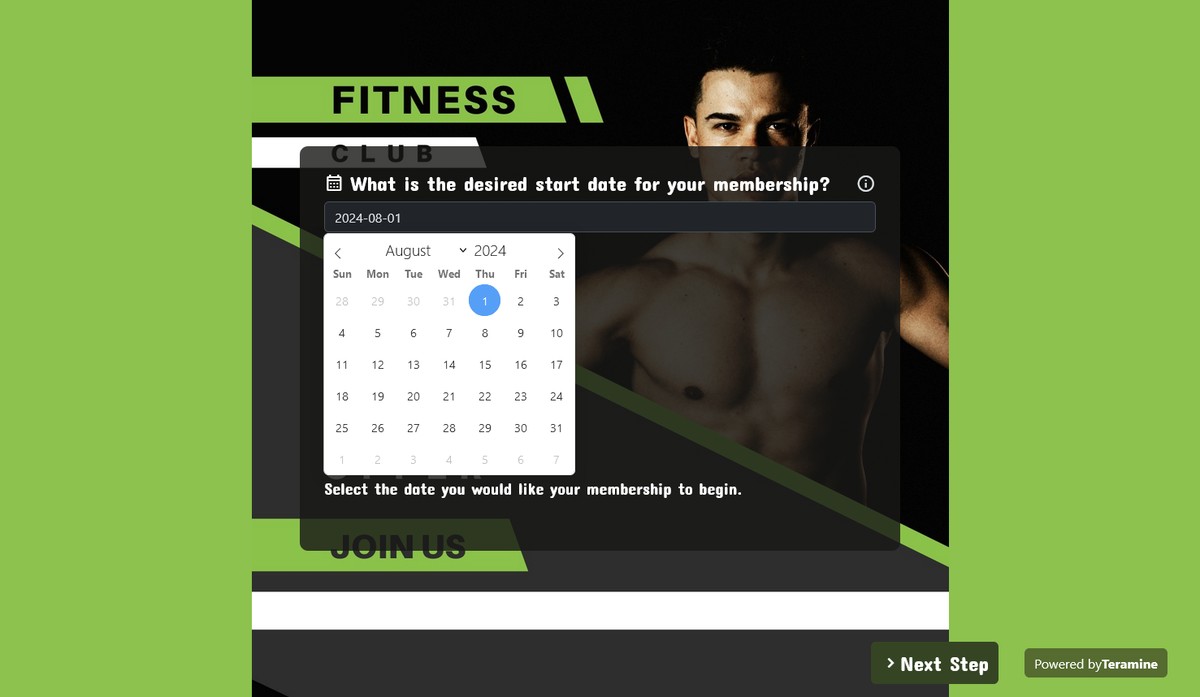 Screenshot of What is the desired start date for your membership?