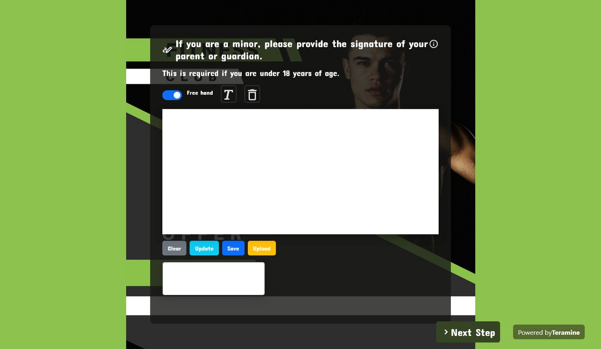 Screenshot of If you are a minor, please provide the signature of your parent or guardian.