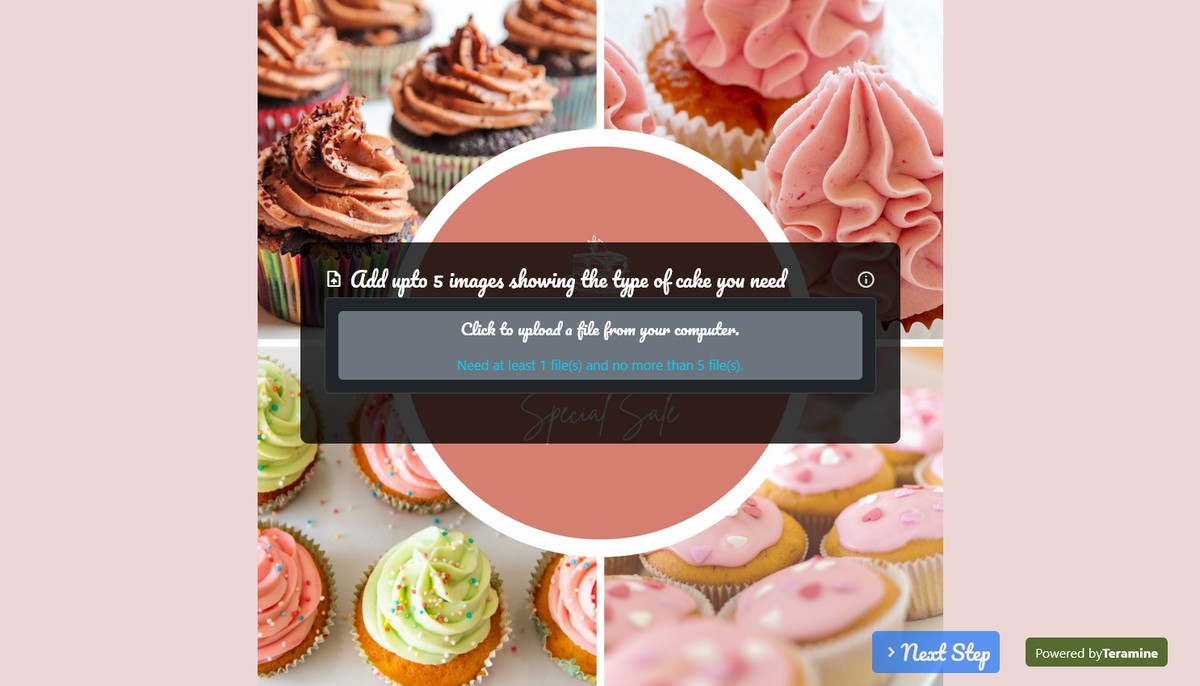 Screenshot of Add upto 5 images showing the type of cake you need