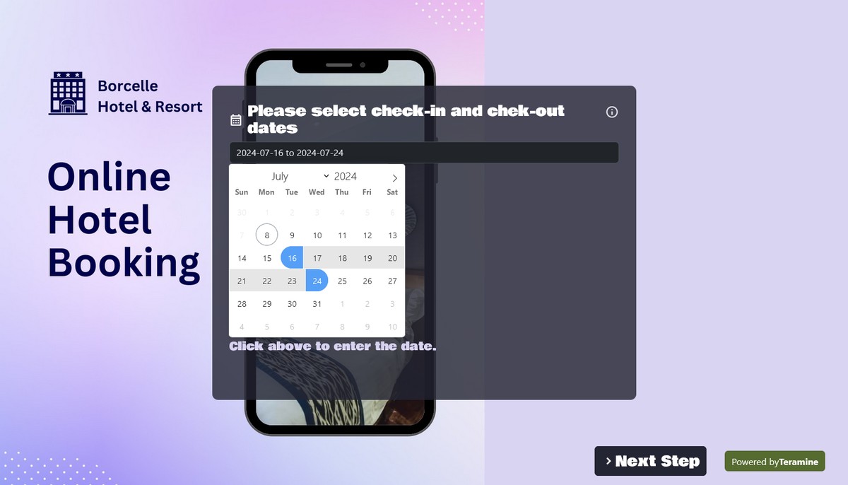 Screenshot of Please select check-in and chek-out dates