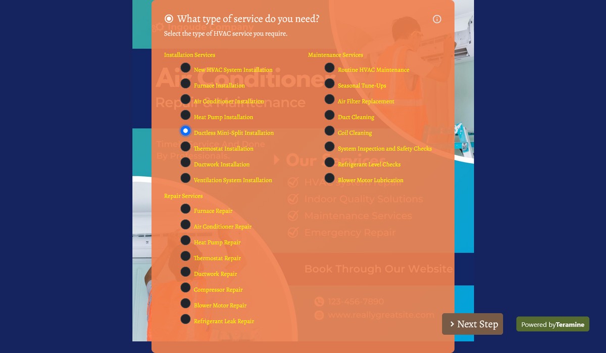 Screenshot of What type of service do you need?