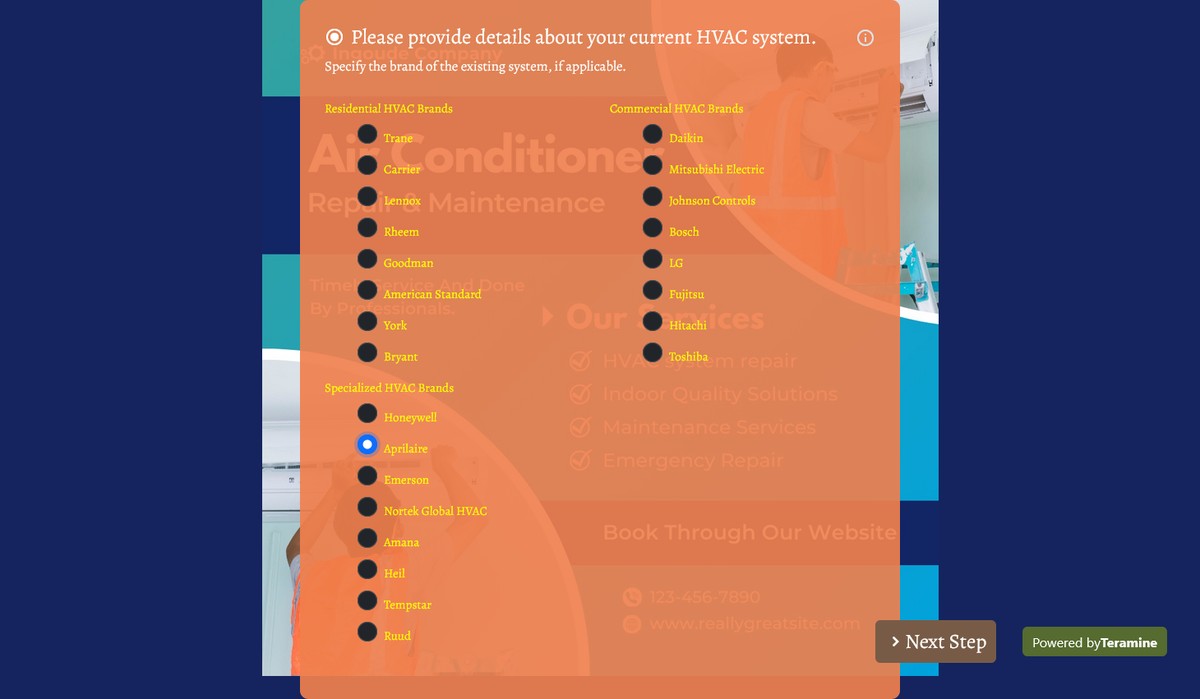 Screenshot of Please provide details about your current HVAC system.