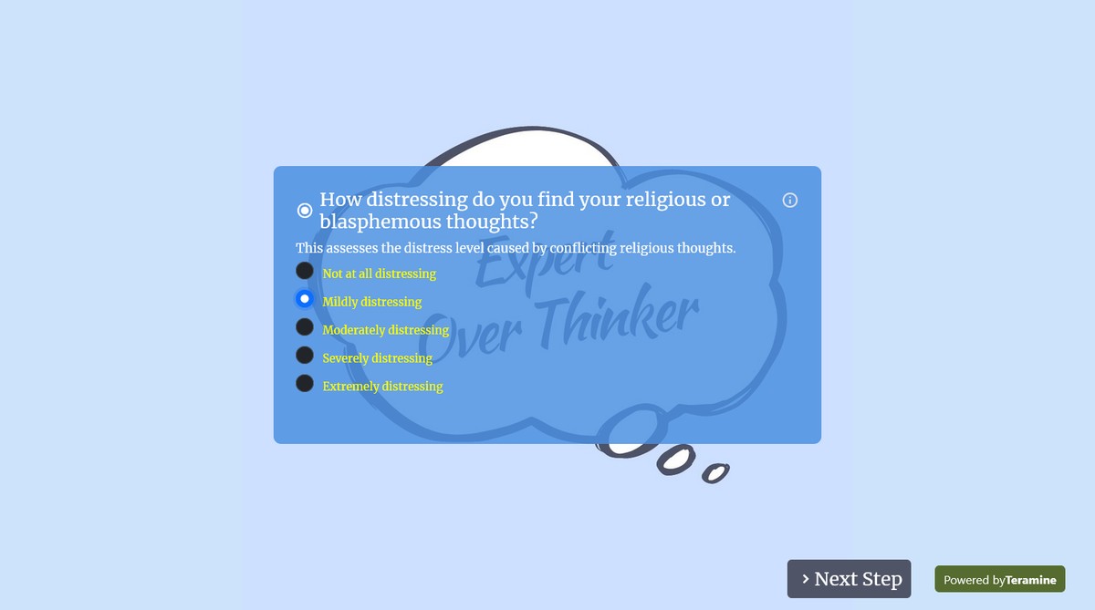 Screenshot of How distressing do you find your religious or blasphemous thoughts?
