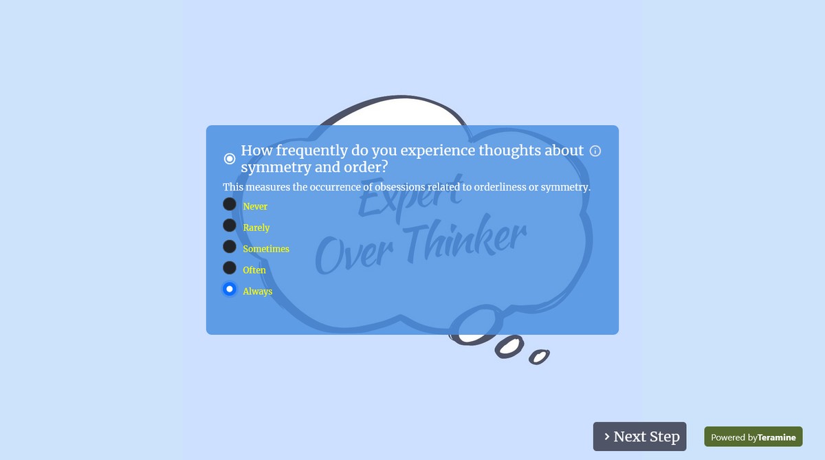 Screenshot of How frequently do you experience thoughts about symmetry and order?