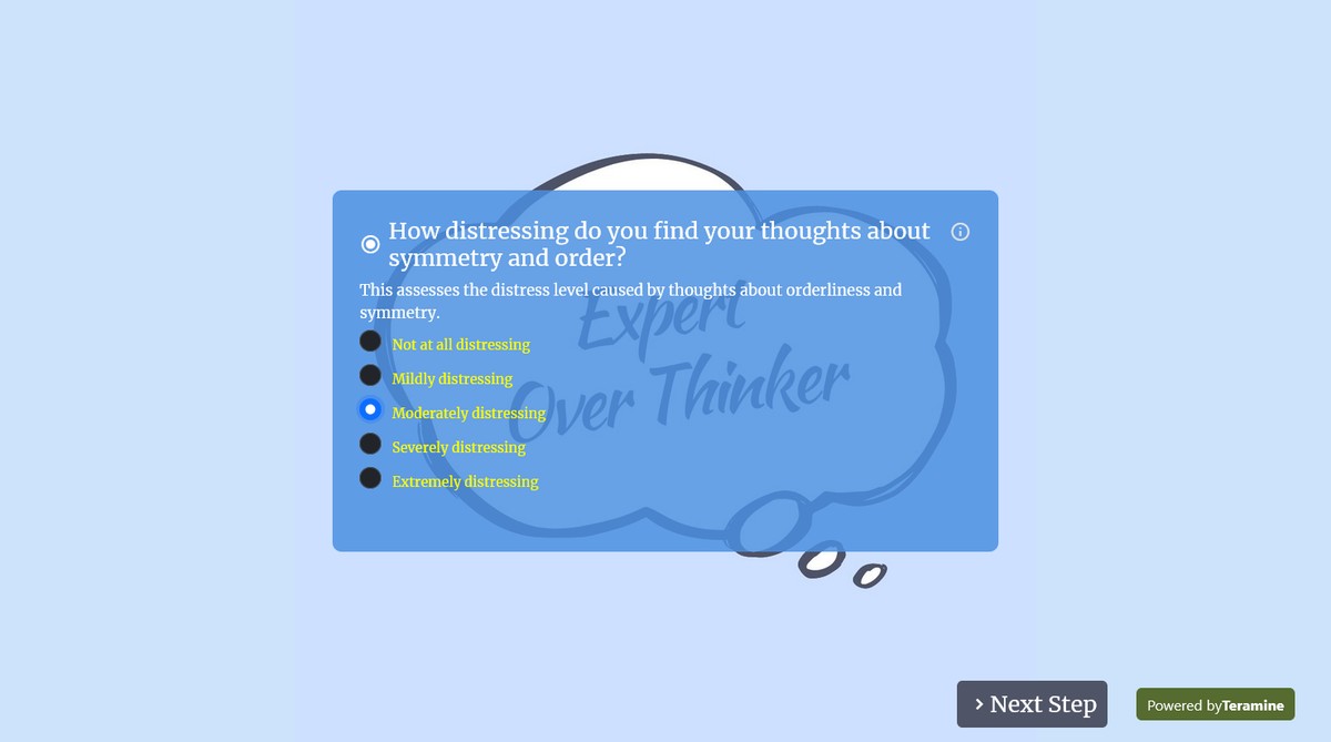 Screenshot of How distressing do you find your thoughts about symmetry and order?