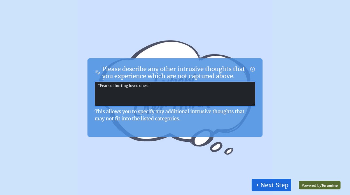 Screenshot of Please describe any other intrusive thoughts that you experience which are not captured above.