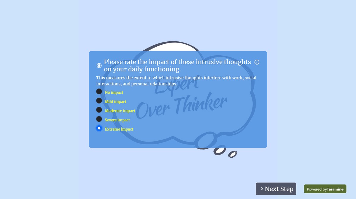 Screenshot of Please rate the impact of these intrusive thoughts on your daily functioning.