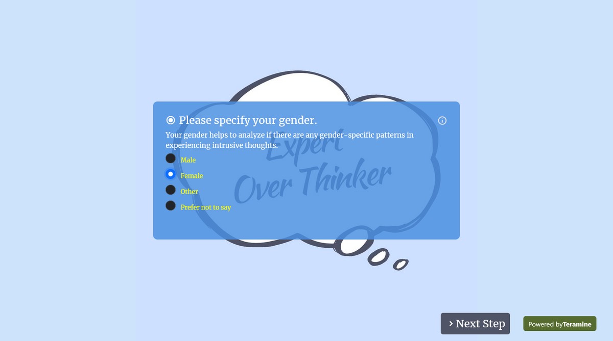 Screenshot of Please specify your gender.