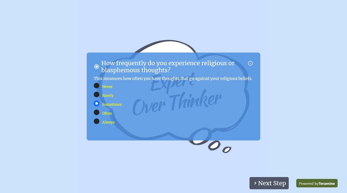 Screenshot of How frequently do you experience religious or blasphemous thoughts?