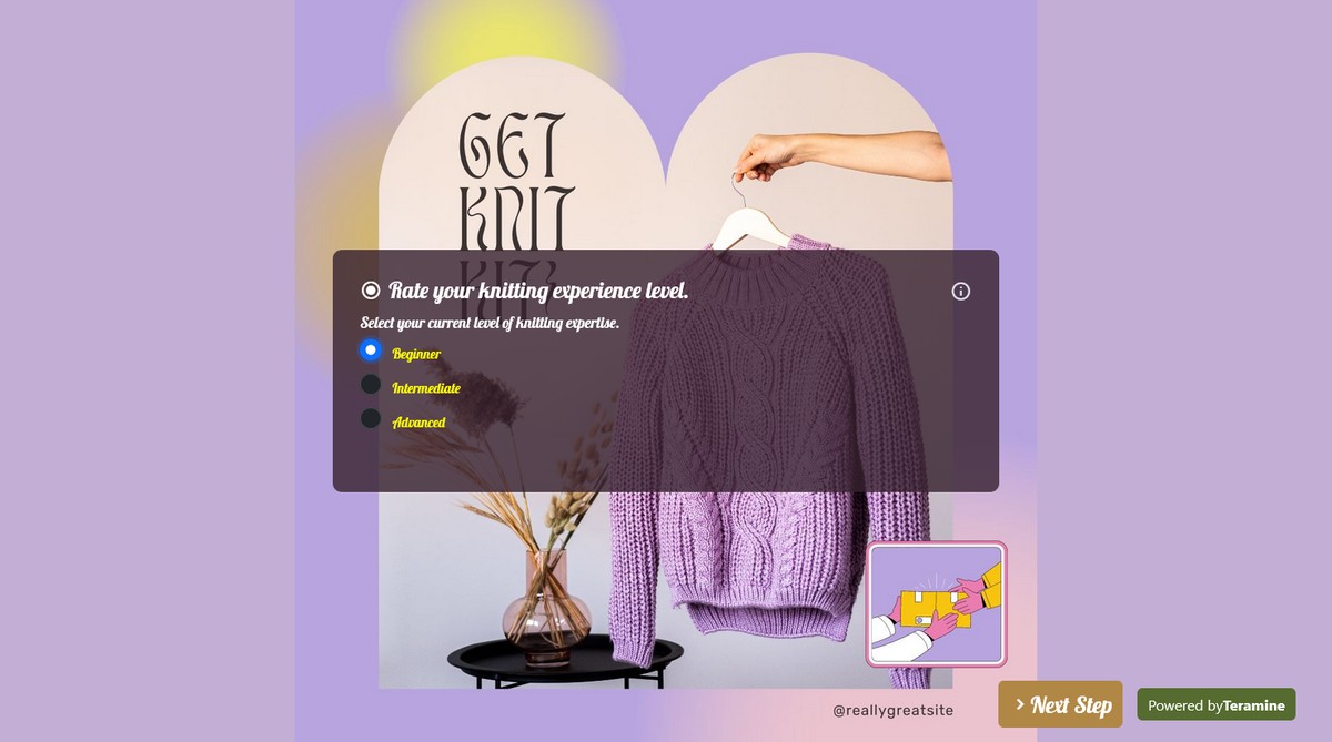 Screenshot of Rate your knitting experience level.
