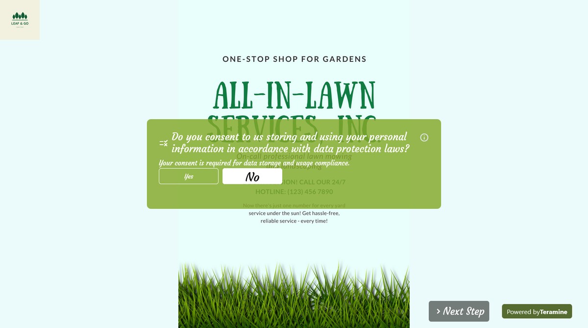 Screenshot of Do you consent to us storing and using your personal information in accordance with data protection laws?