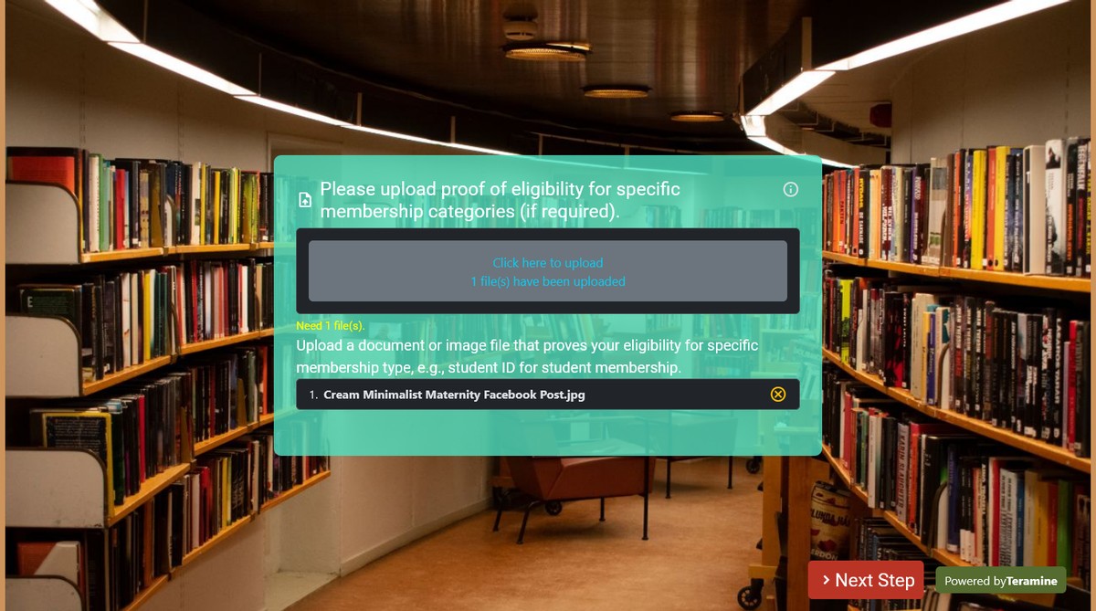 Screenshot of Please upload proof of eligibility for specific membership categories (if required).