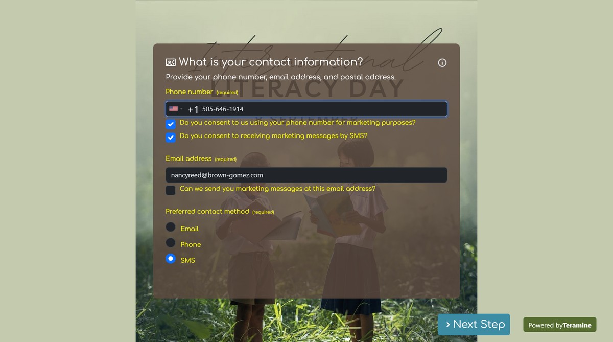 Screenshot of What is your contact information?