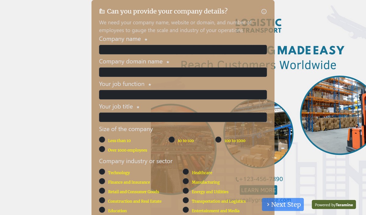 Screenshot of Can you provide your company details?