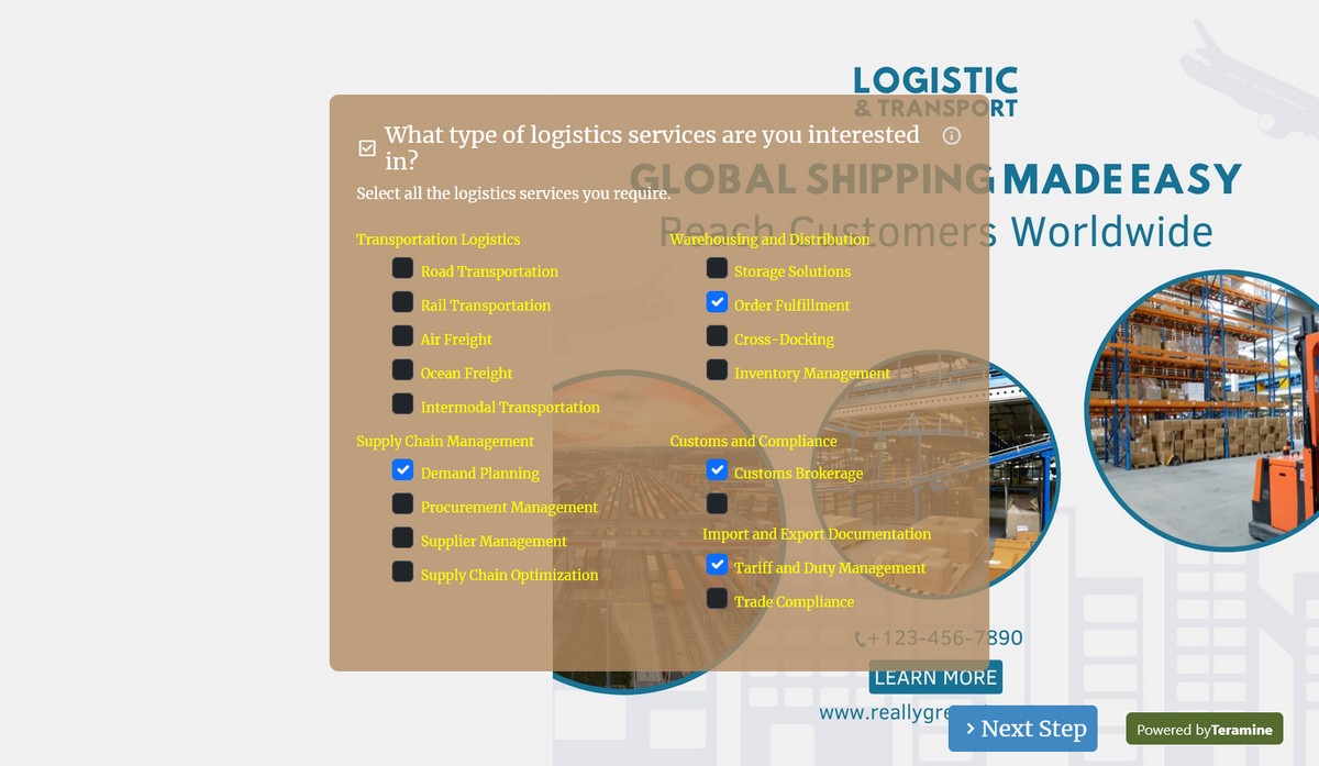 Screenshot of What type of logistics services are you interested in?