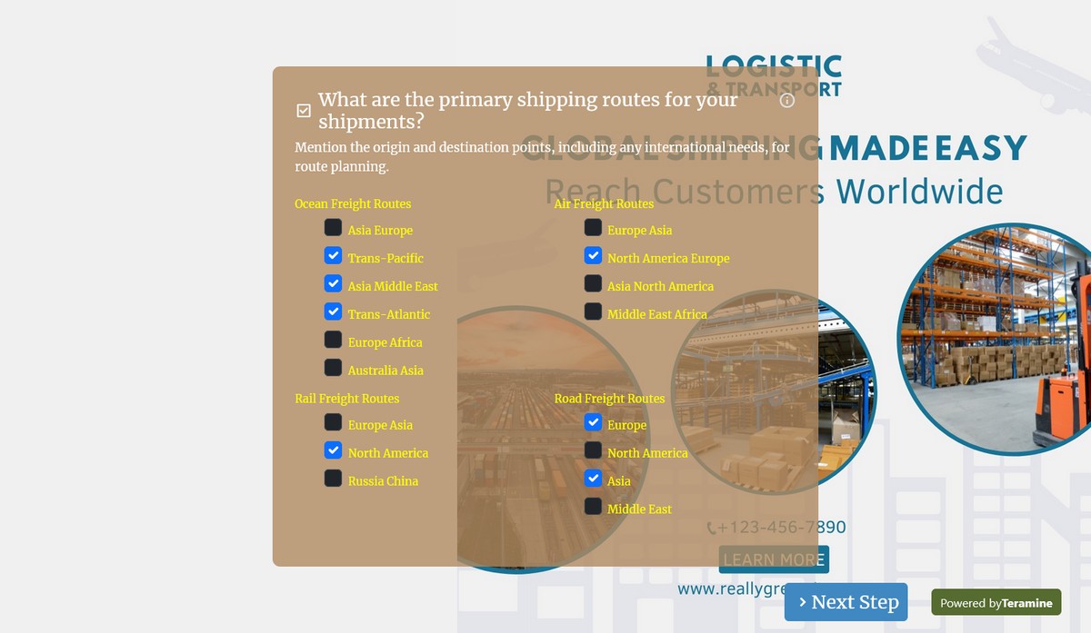 Screenshot of What are the primary shipping routes for your shipments?