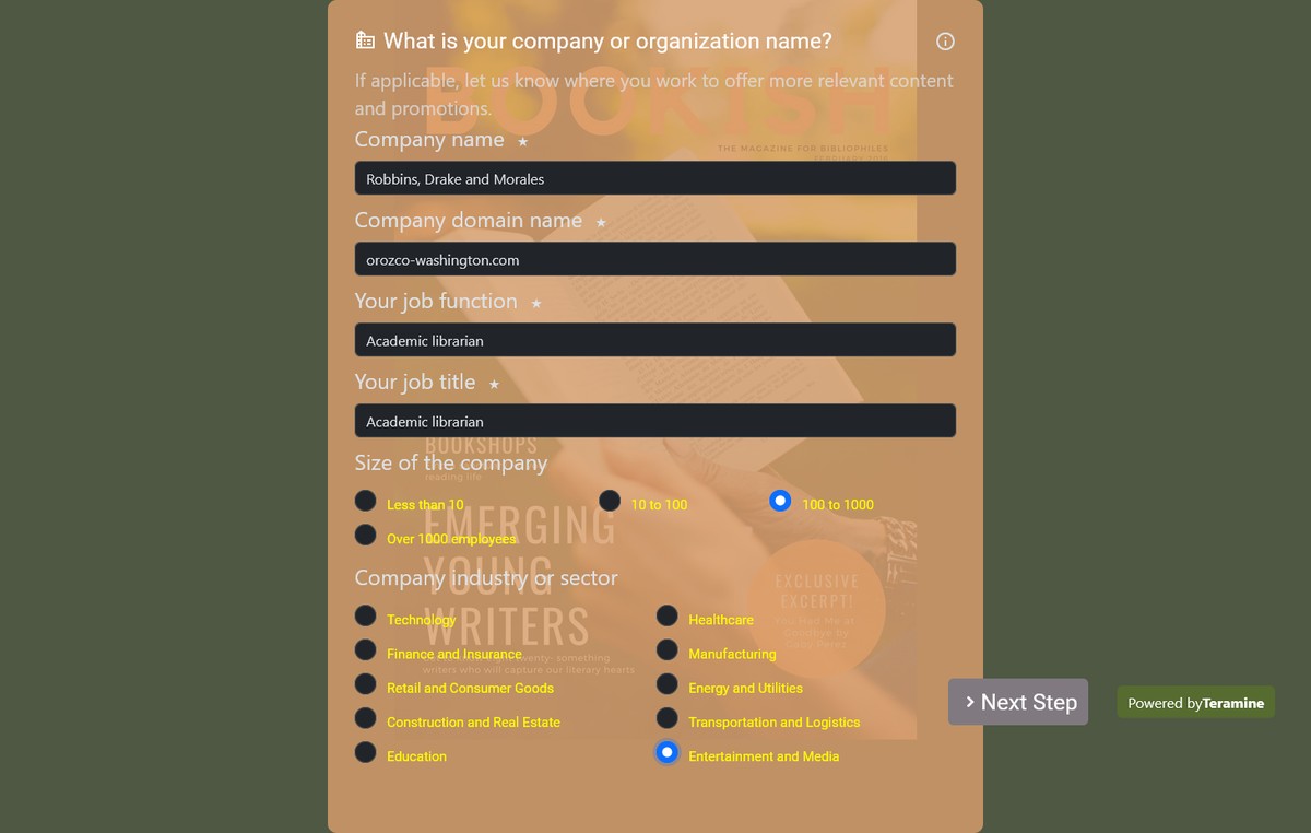 Screenshot of What is your company or organization name?
