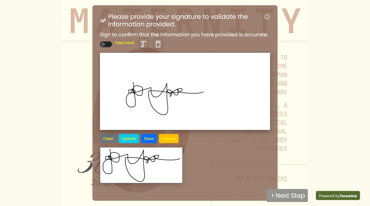 Screenshot of Please provide your signature to validate the information provided.