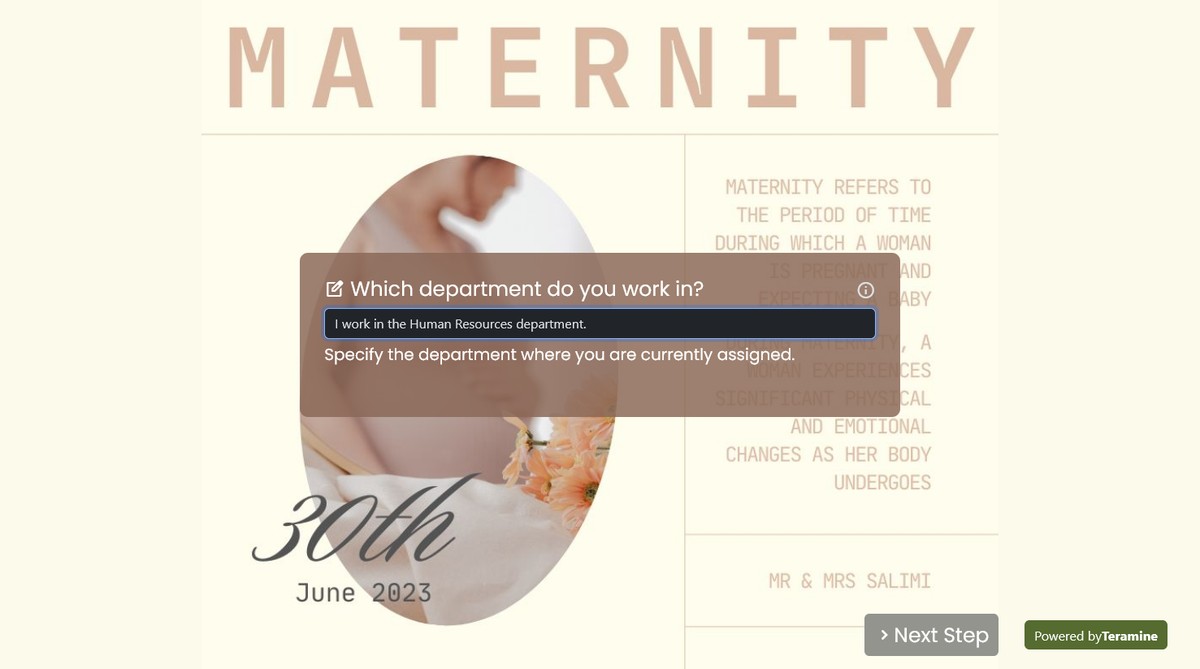 Screenshot of Which department do you work in?