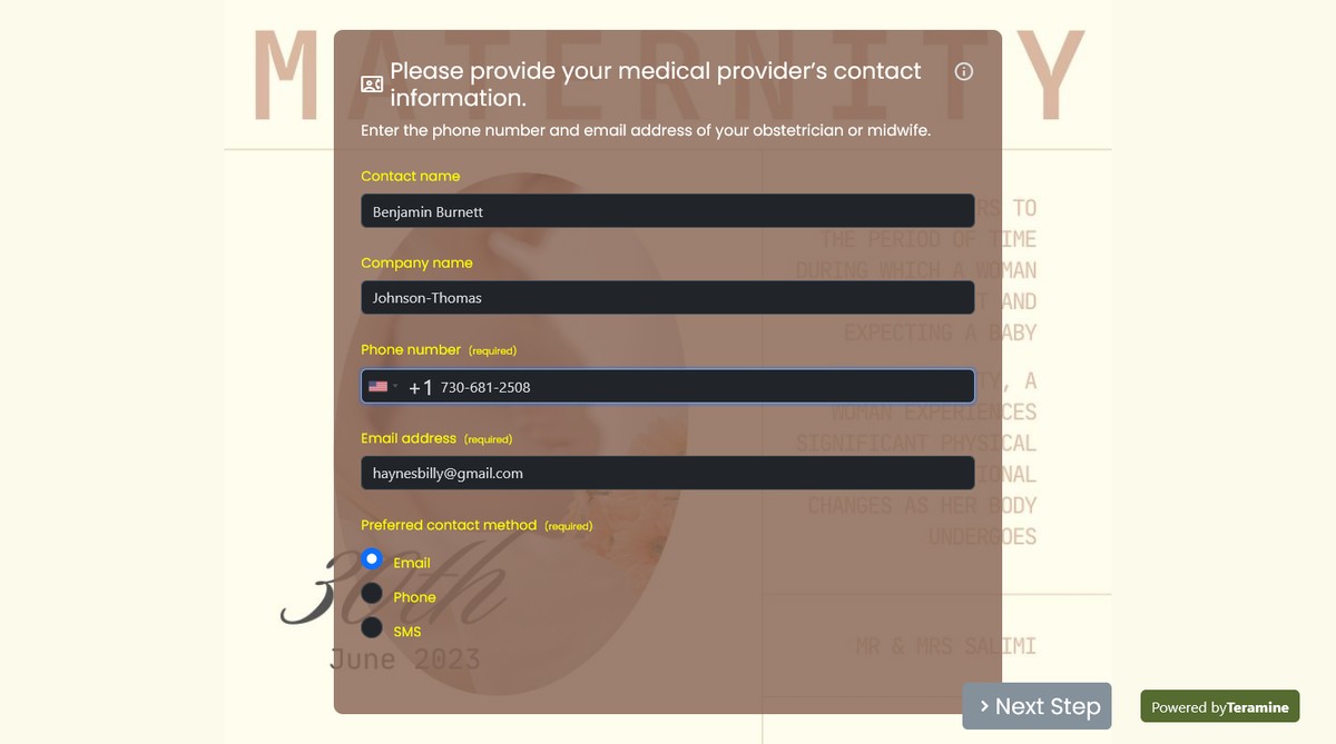 Screenshot of Please provide your medical provider’s contact information.