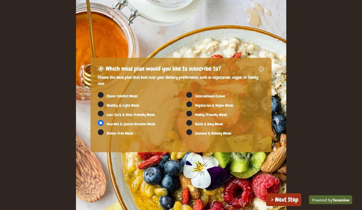 Screenshot of Which meal plan would you like to subscribe to?