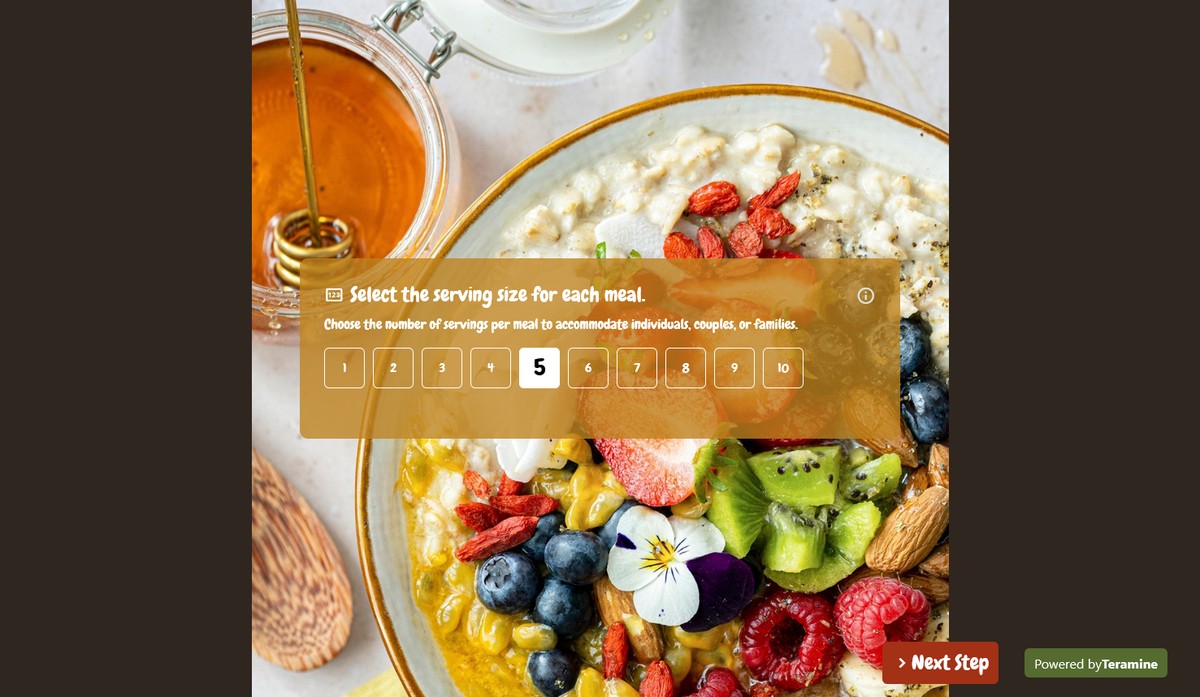 Screenshot of Select the serving size for each meal.