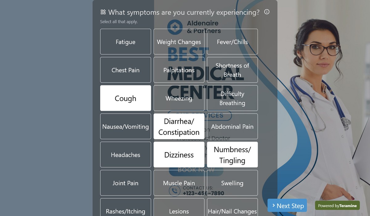 Screenshot of What symptoms are you currently experiencing?