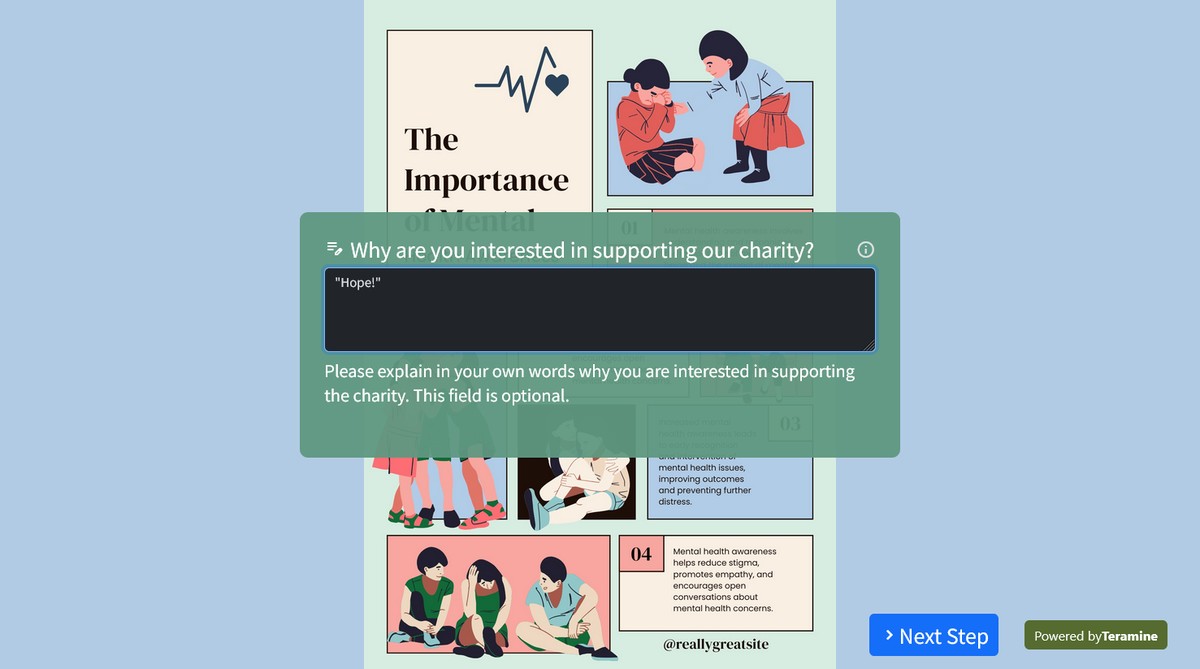 Screenshot of Why are you interested in supporting our charity?