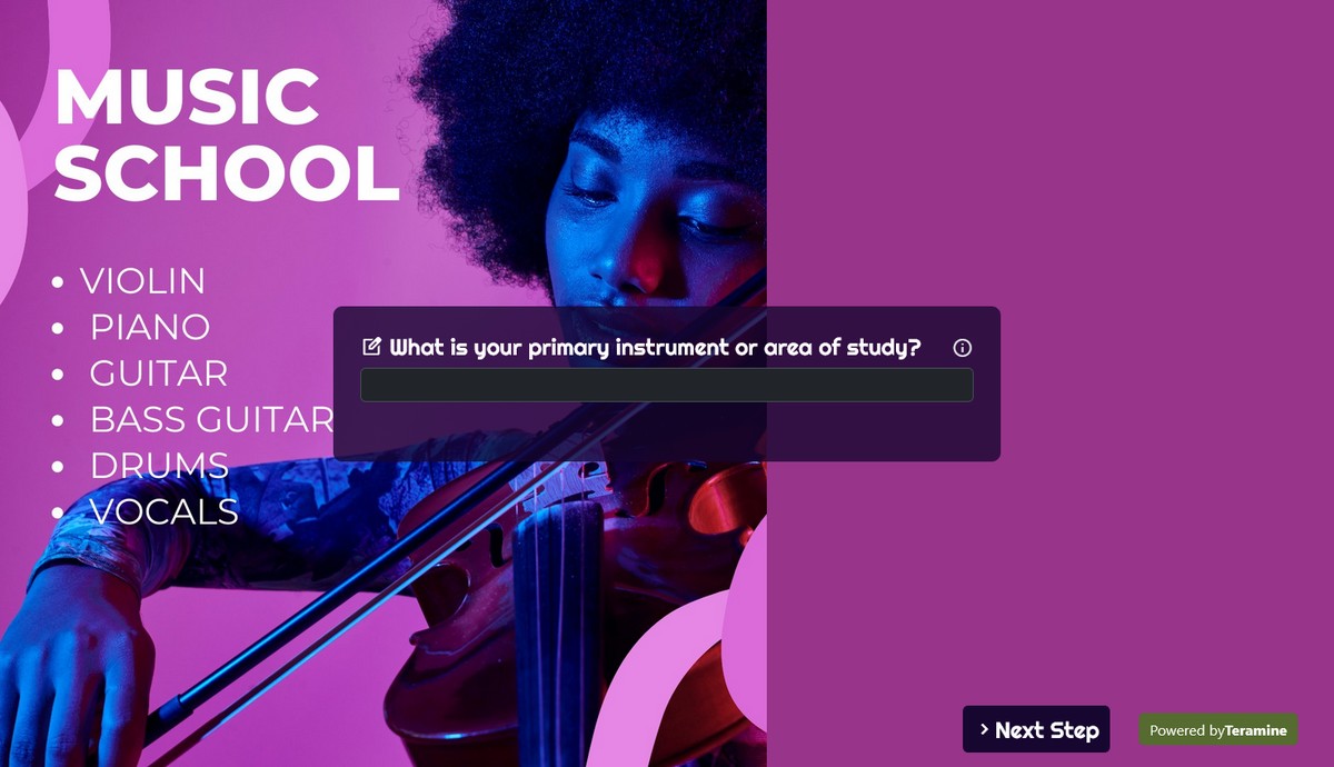 Screenshot of What is your primary instrument or area of study?