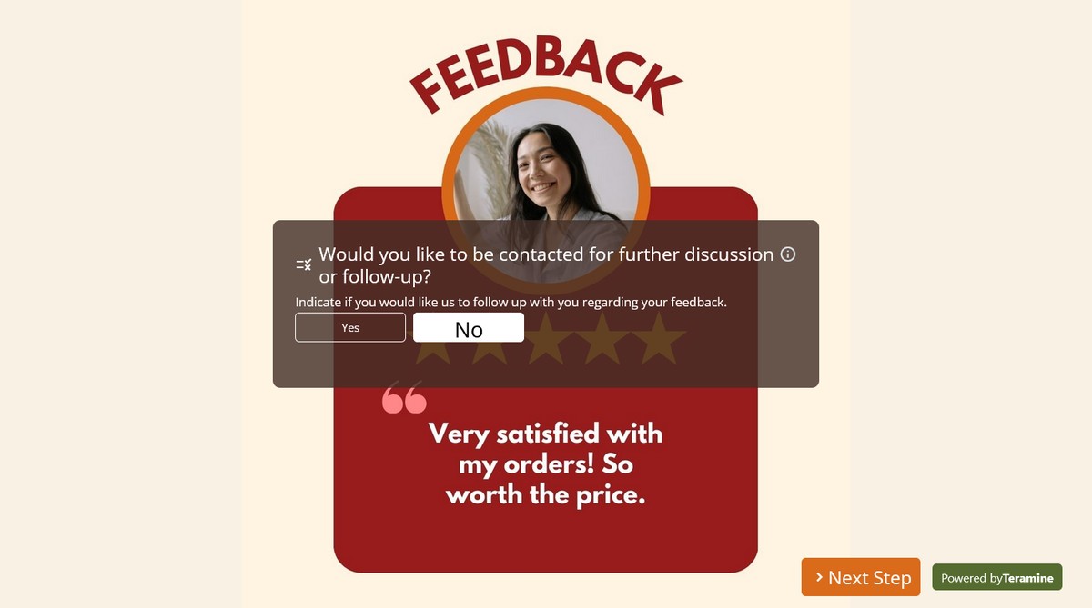 Screenshot of Would you like to be contacted for further discussion or follow-up?