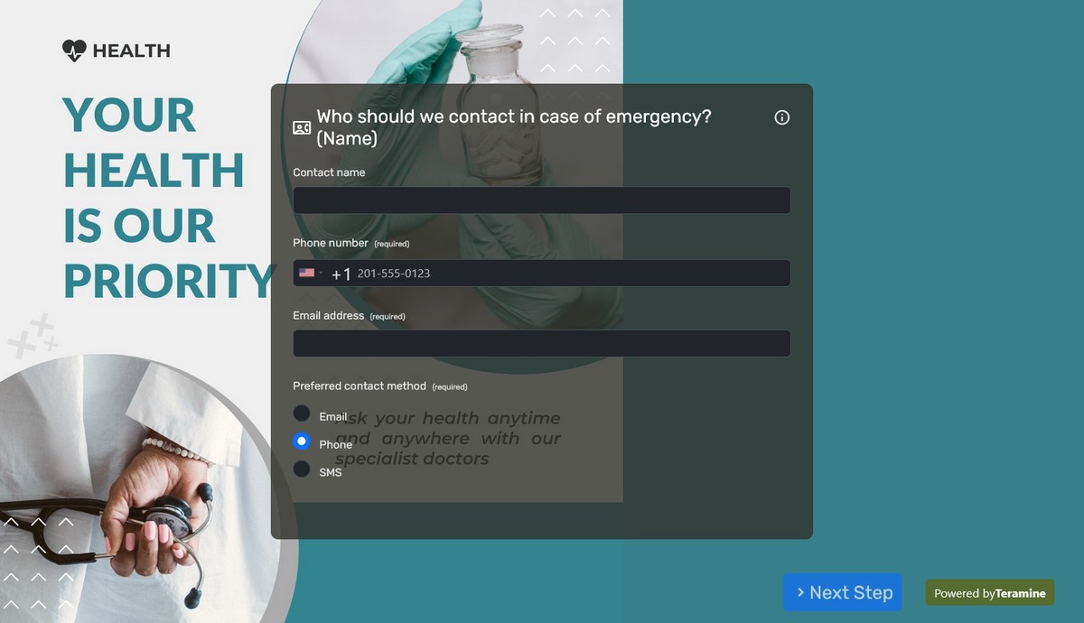 Screenshot of Who should we contact in case of emergency? (Name)