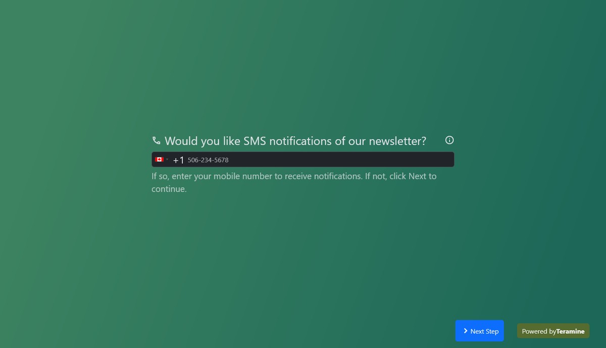 Screenshot of Would you like SMS notifications of our newsletter?