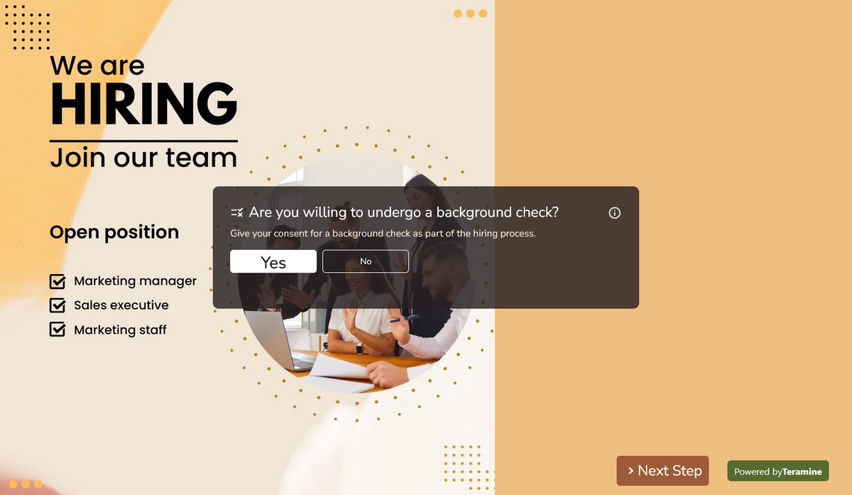 Screenshot of Are you willing to undergo a background check?