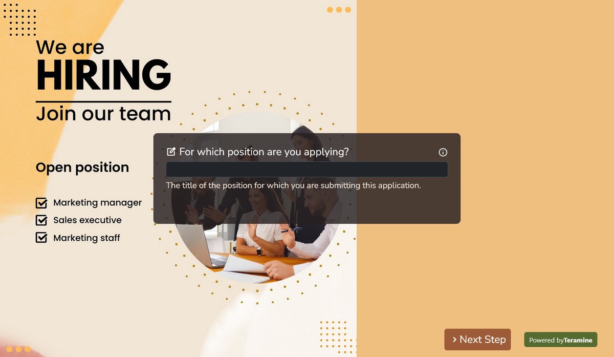 Screenshot of For which position are you applying?