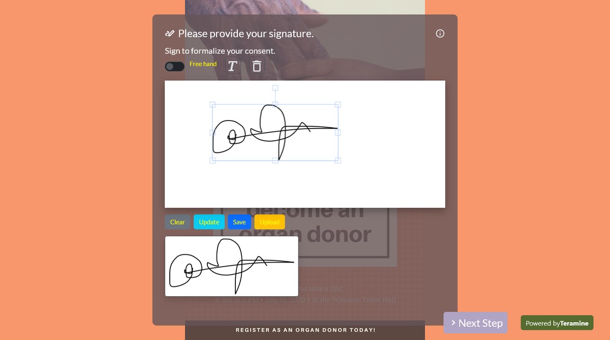 Screenshot of Please provide your signature.