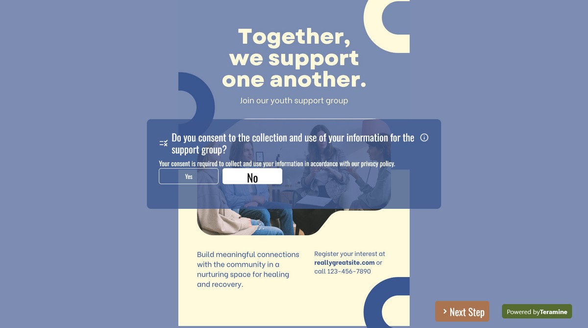 Screenshot of Do you consent to the collection and use of your information for the support group?