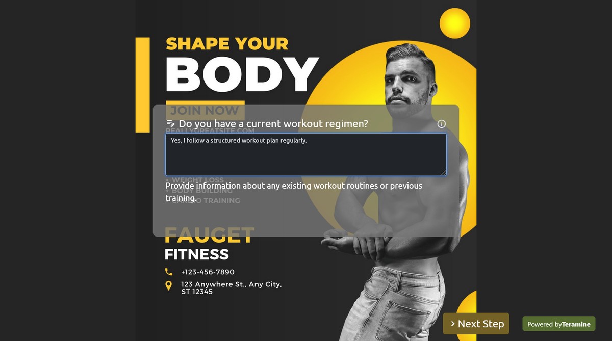 Screenshot of Do you have a current workout regimen?