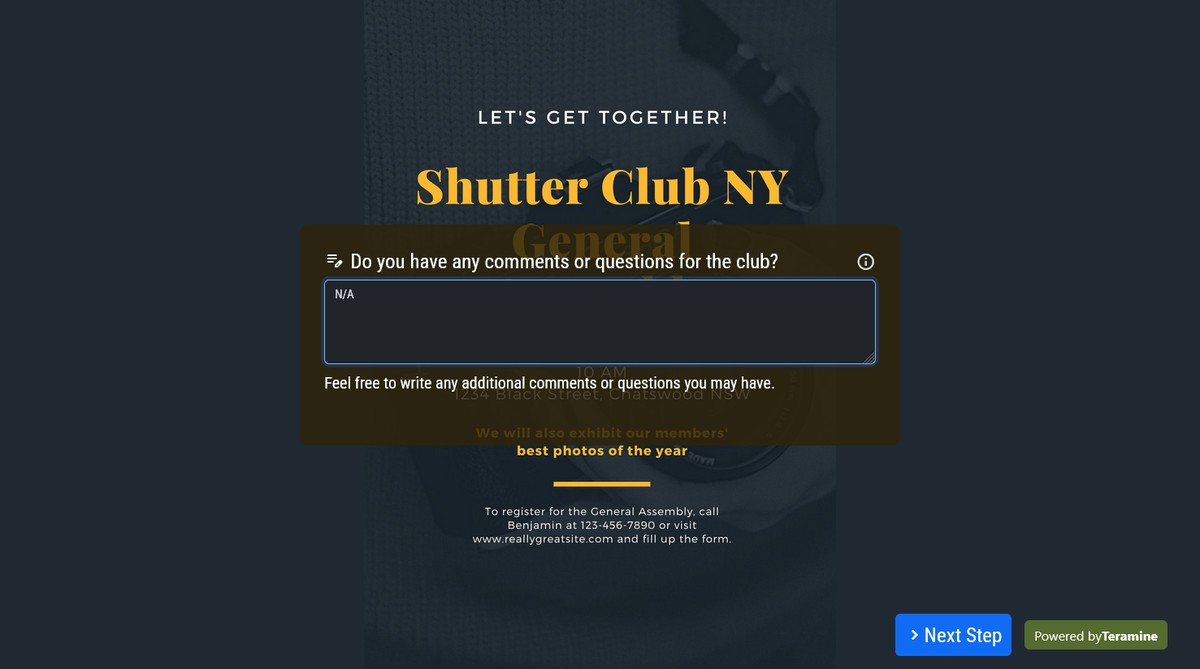 Screenshot of Do you have any comments or questions for the club?