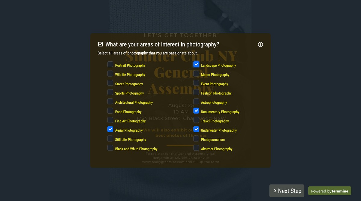 Screenshot of What are your areas of interest in photography?