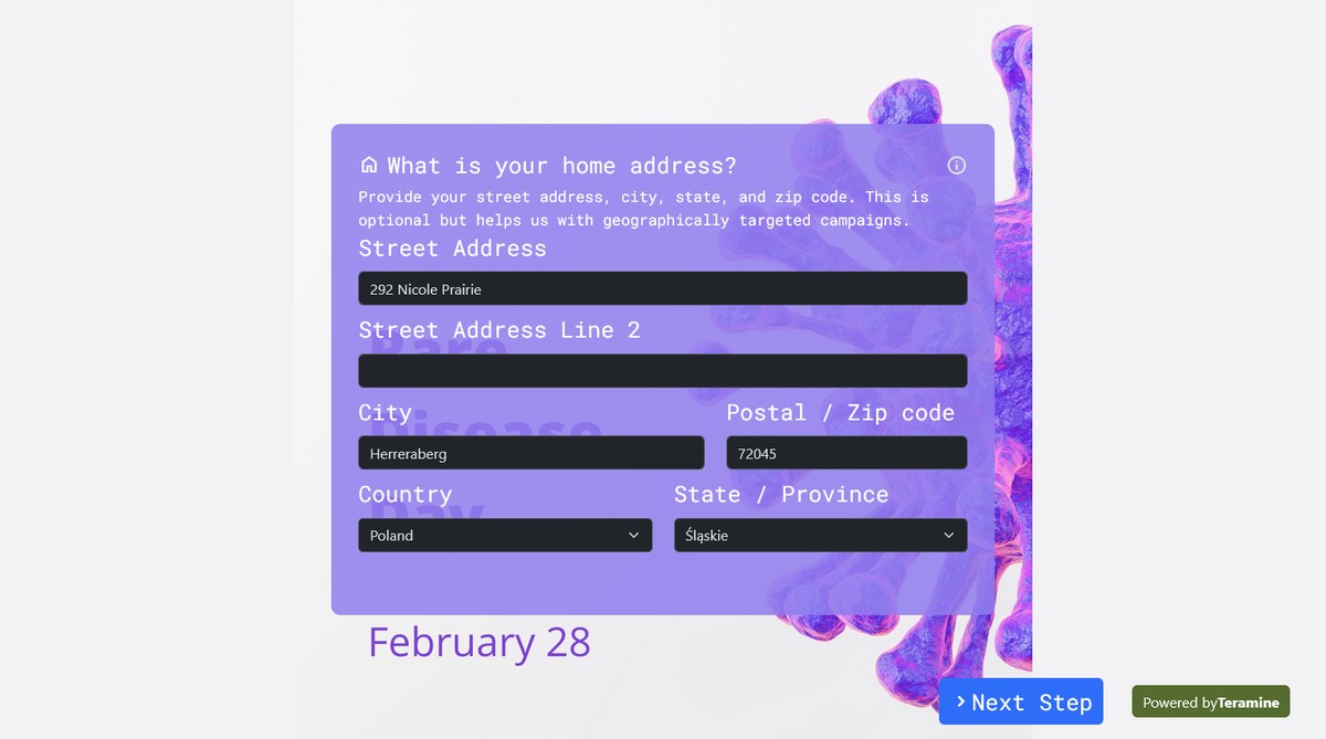 Screenshot of What is your home address?