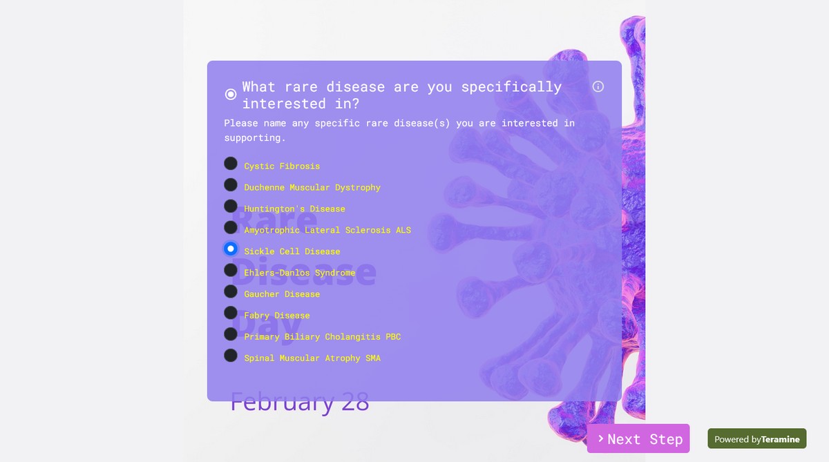 Screenshot of What rare disease are you specifically interested in?