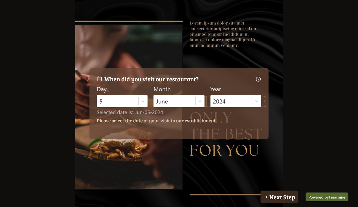 Screenshot of When did you visit our restaurant?