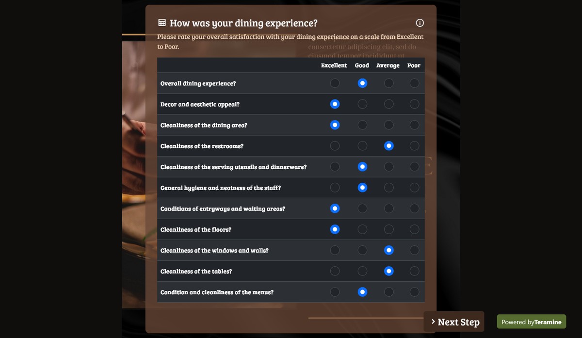 Screenshot of How was your dining experience?