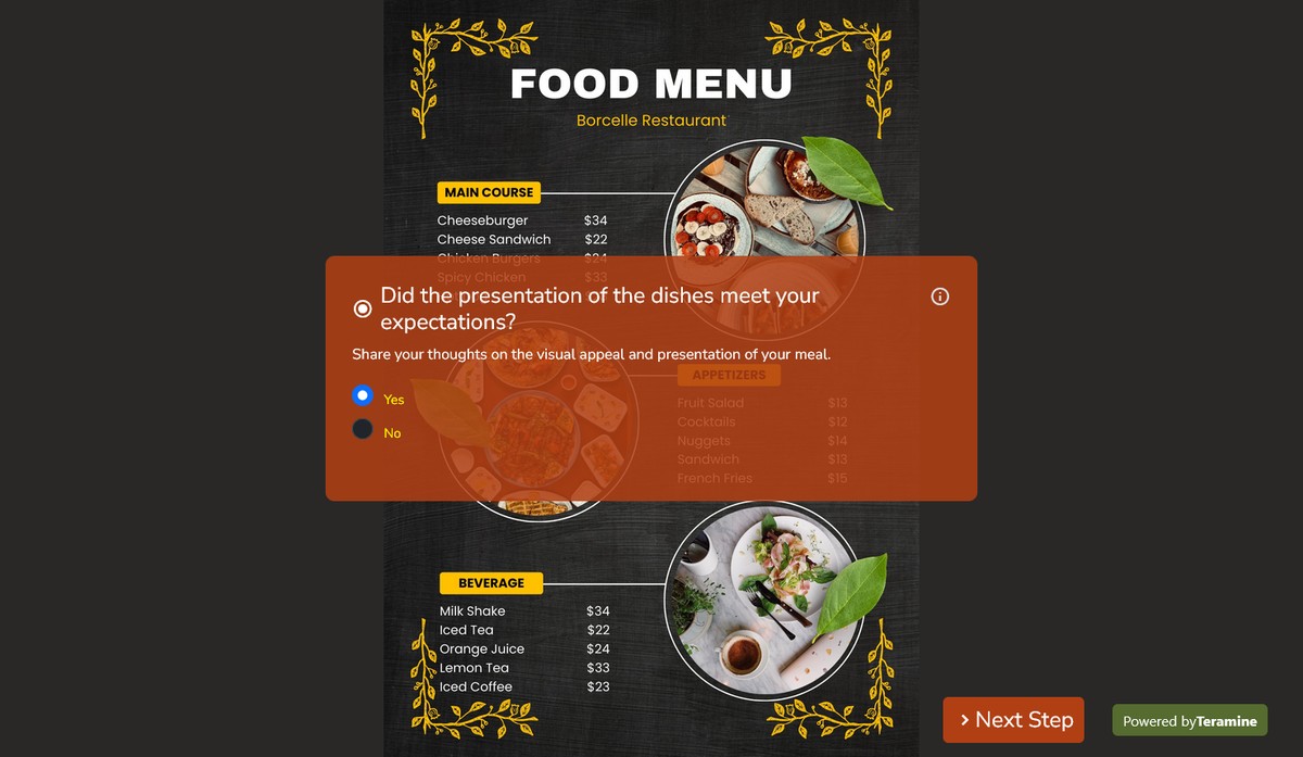 Screenshot of Did the presentation of the dishes meet your expectations?