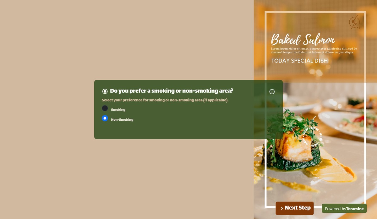 Screenshot of Do you prefer a smoking or non-smoking area?