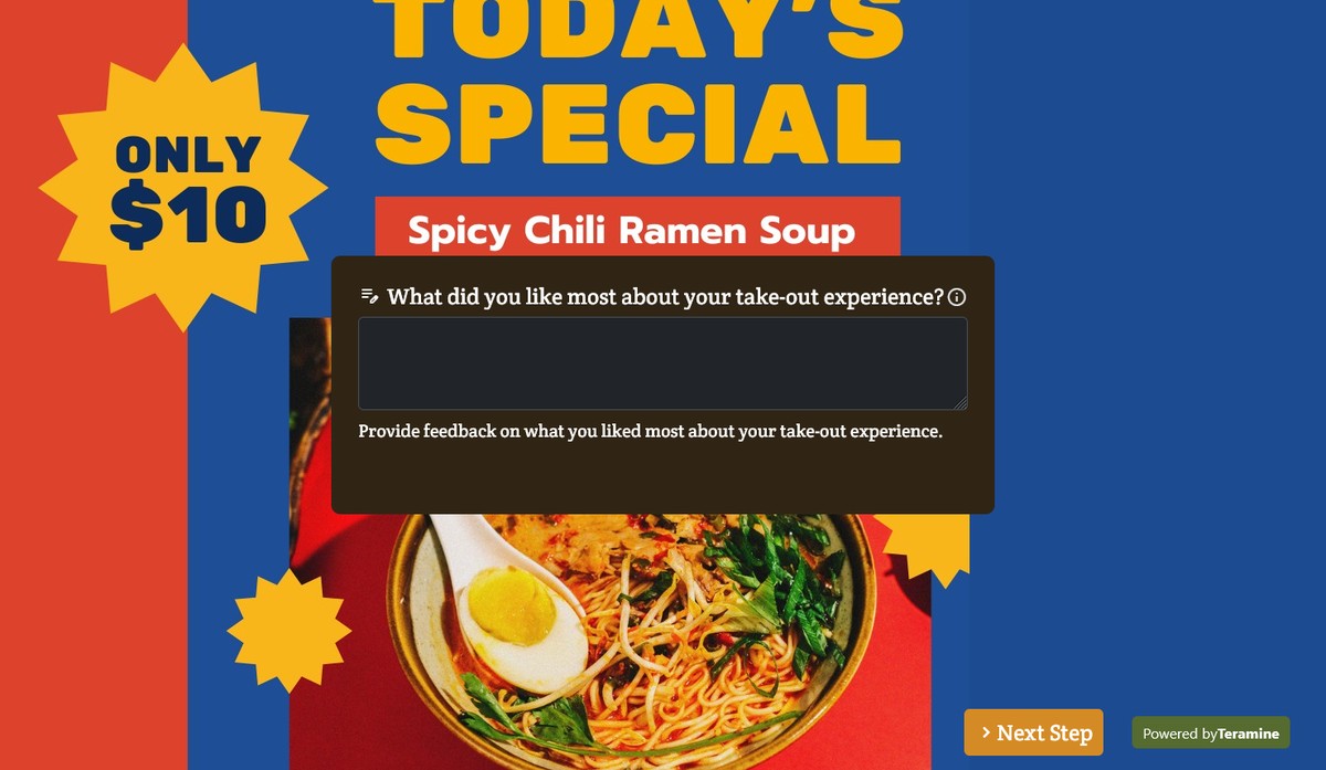 Screenshot of What did you like most about your take-out experience?