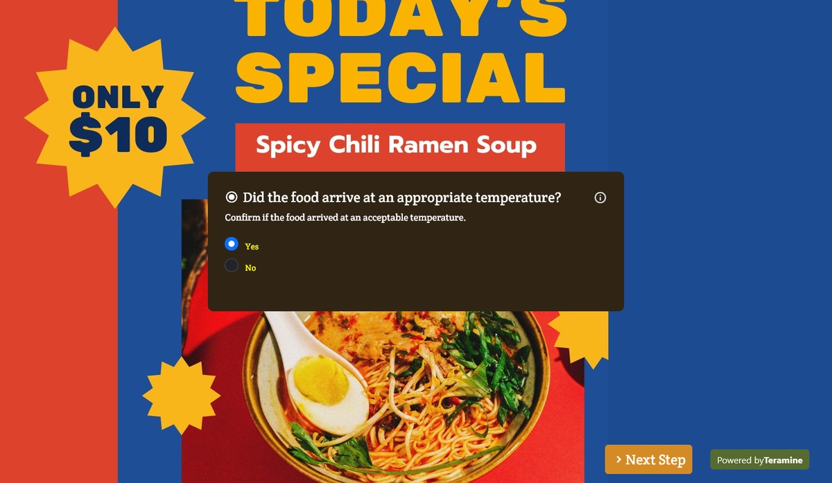 Screenshot of Did the food arrive at an appropriate temperature?
